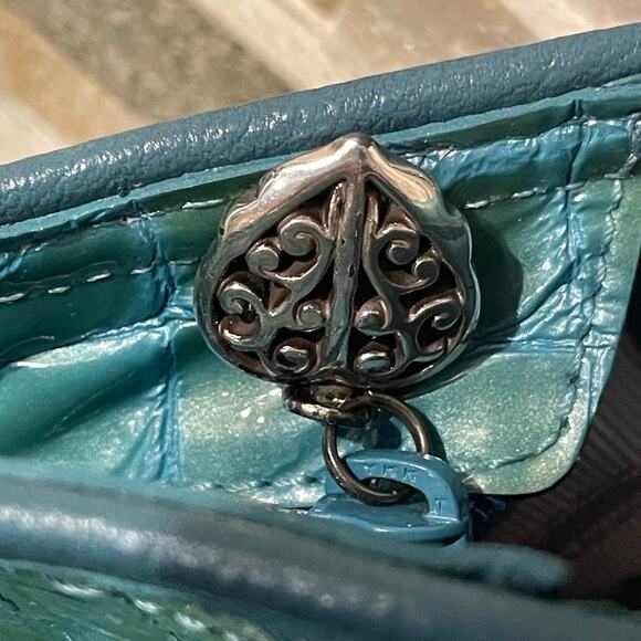 Brighton Cher Croc-Embossed Shoulder Bag Set | Turquoise Patent, Wallet + Strap - Picture 11 of 16